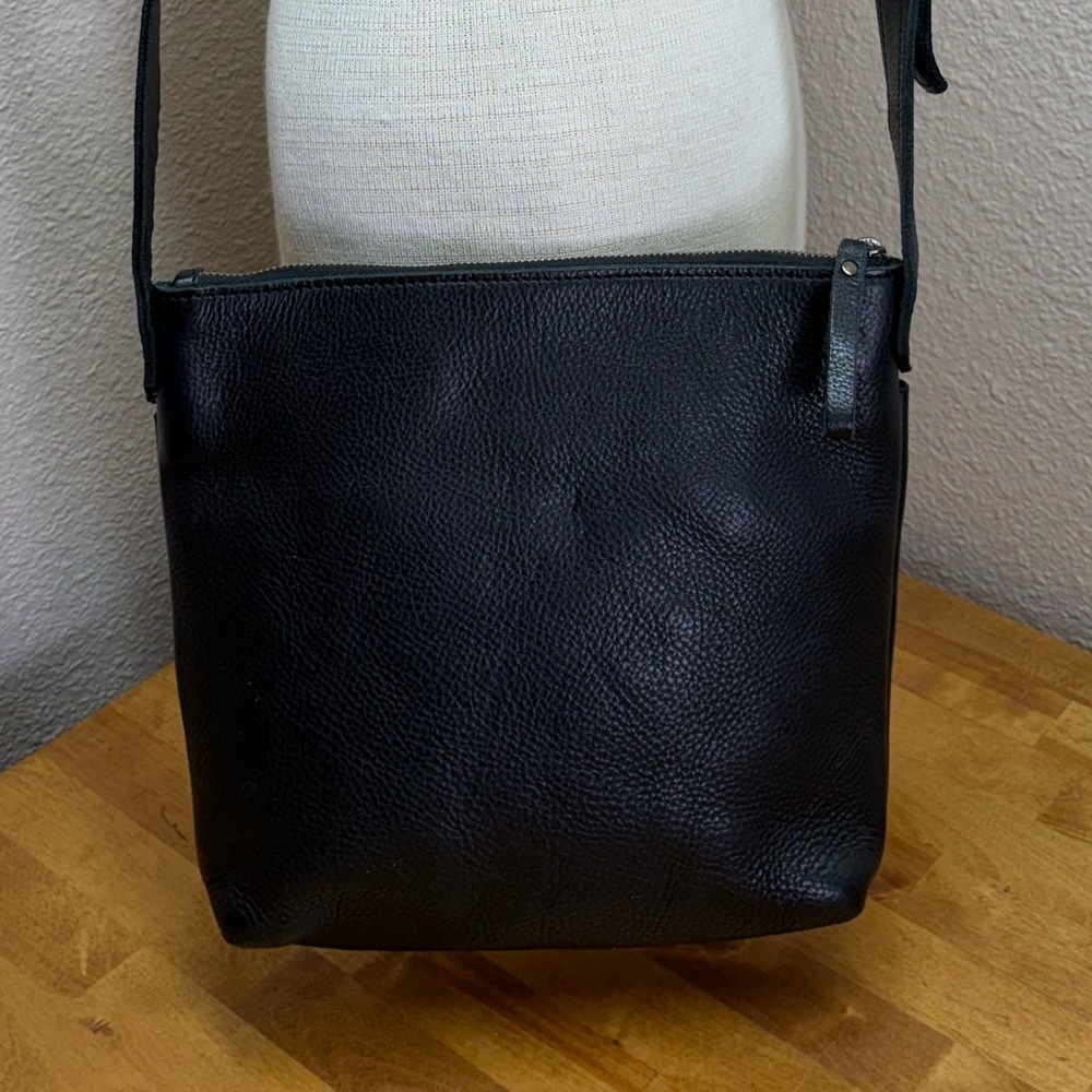 USA Made Full Grain Leather Crossbody Bag Black Pebbled Handcrafted Minimalist
